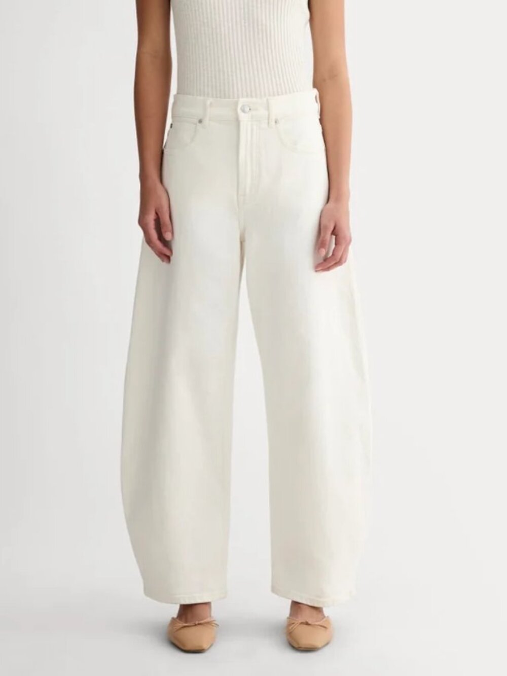 Everlane 28 Long Way High Curve Jeans Ecru White Barrel Women's Size 28L